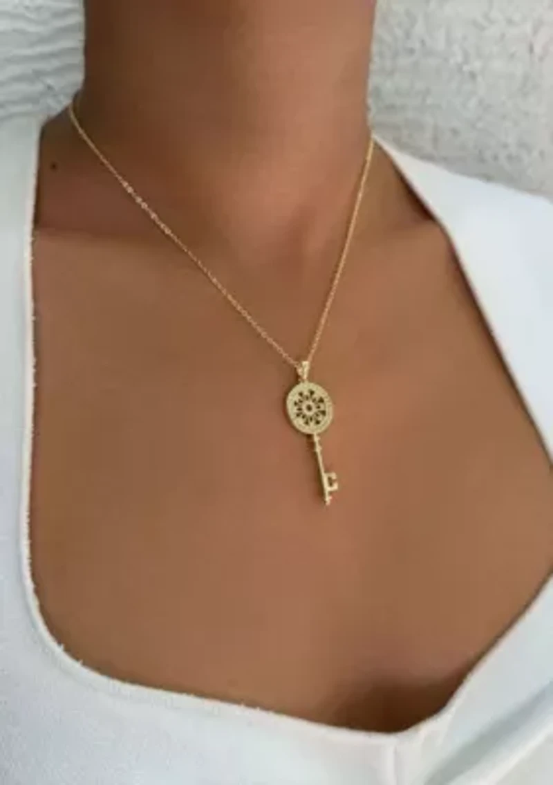 14k Gold Plated Ornate Key Pendant Necklace