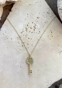 14k Gold Plated Ornate Key Pendant Necklace