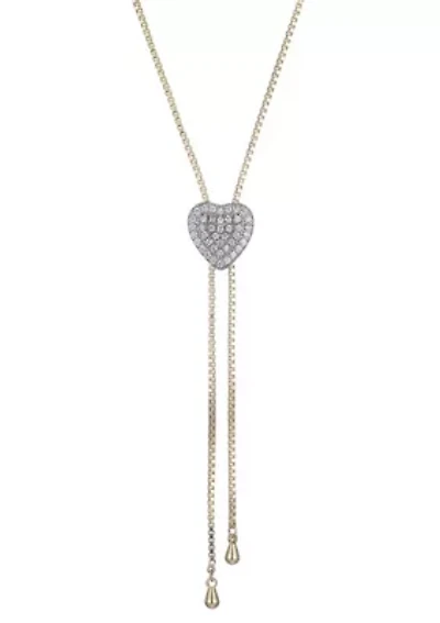 14k Gold Plated CZ Heart Bolo Necklace