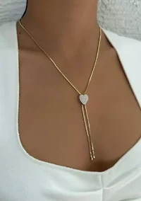 14k Gold Plated CZ Heart Bolo Necklace