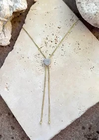 14k Gold Plated CZ Heart Bolo Necklace