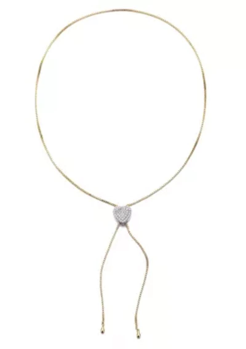 14k Gold Plated CZ Heart Bolo Necklace