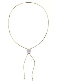 14k Gold Plated CZ Heart Bolo Necklace