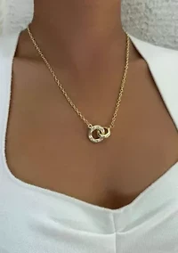 Tarnish Resistant 18k Gold Plated CZ Locking Rings Necklace