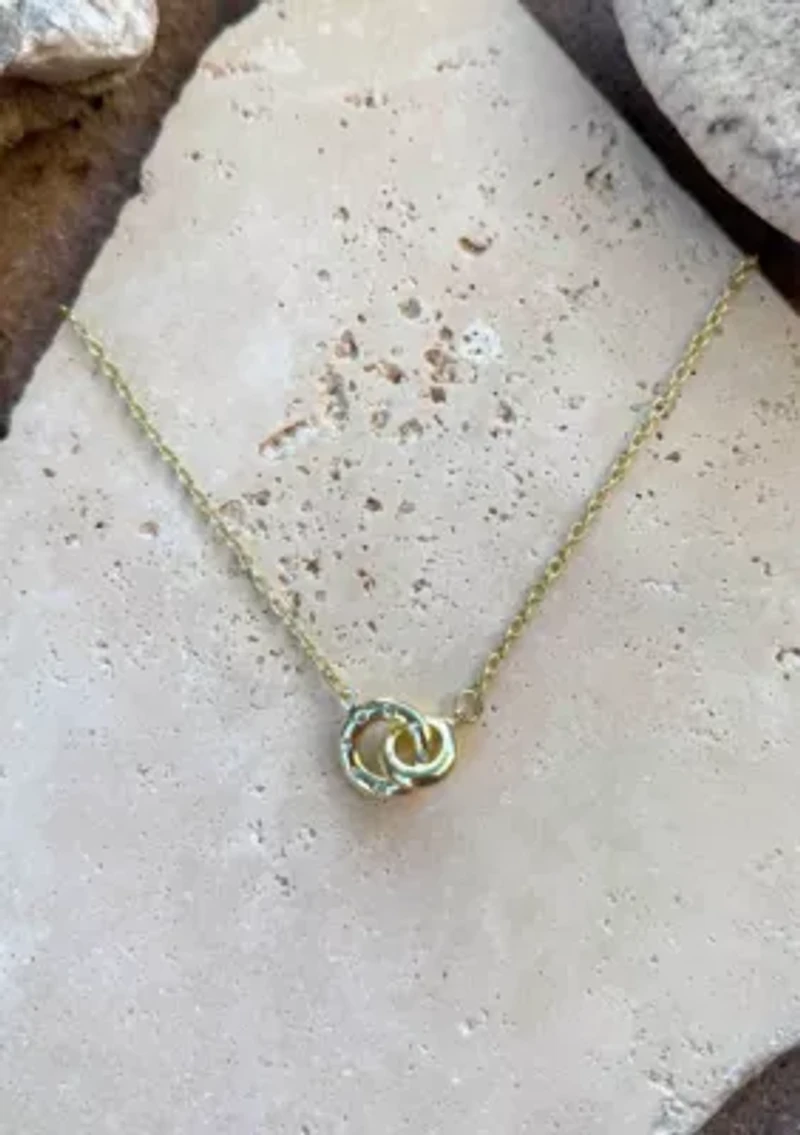 Tarnish Resistant 18k Gold Plated CZ Locking Rings Necklace