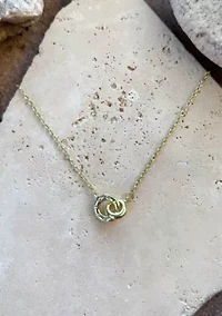 Tarnish Resistant 18k Gold Plated CZ Locking Rings Necklace