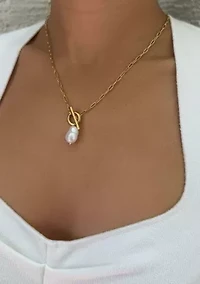 Tarnish Resistant 18k Gold Plated Freshwater Pearl Toggle Necklace