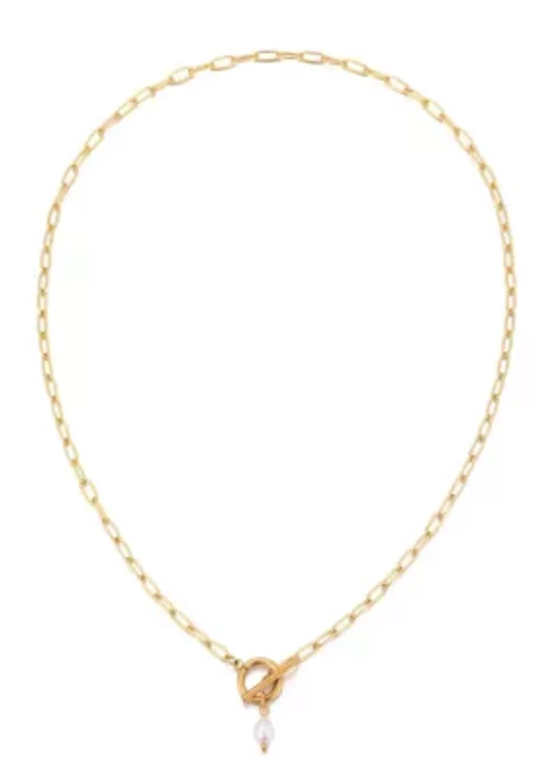 Tarnish Resistant 18k Gold Plated Freshwater Pearl Toggle Necklace