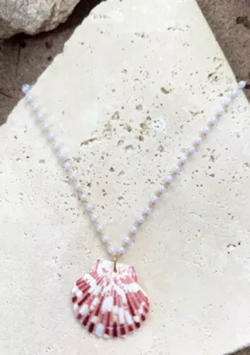 14k Gold Plated Pink Shell Rosary Pearl Necklace