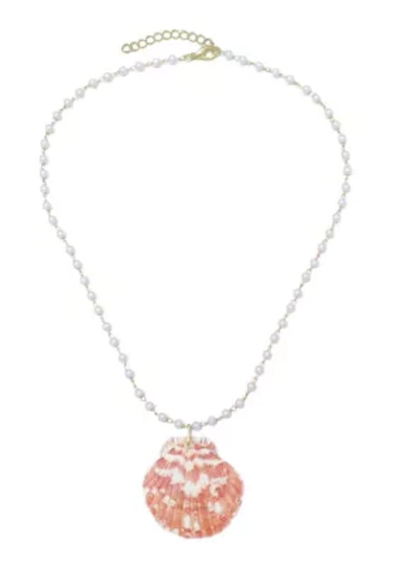 14k Gold Plated Pink Shell Rosary Pearl Necklace