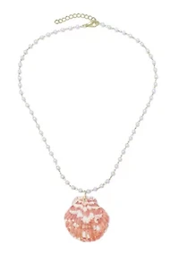 14k Gold Plated Pink Shell Rosary Pearl Necklace