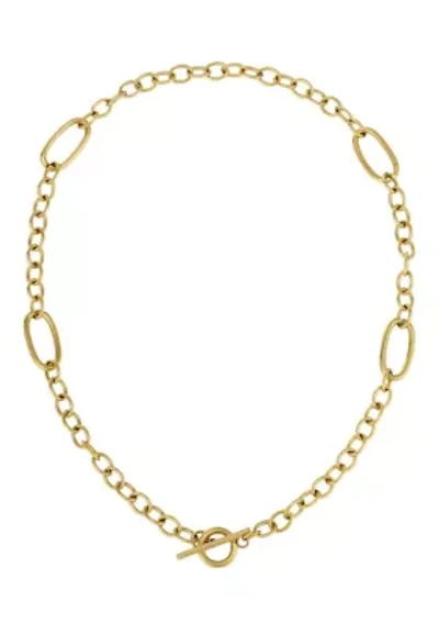 Tarnish Resistant 18k Gold Plated Mixed Link Toggle Necklace