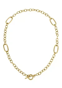 Tarnish Resistant 18k Gold Plated Mixed Link Toggle Necklace