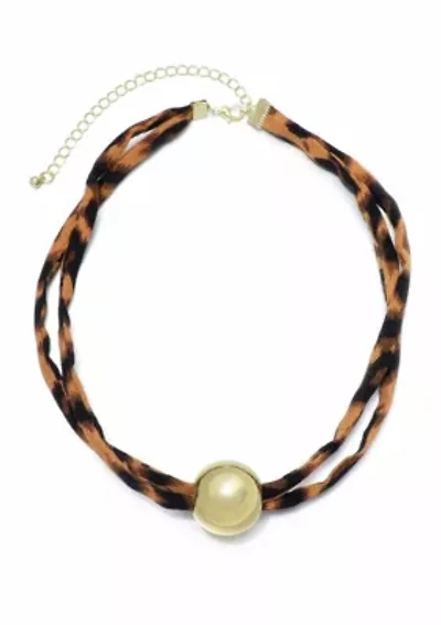 Gold Ball on Leopard Print Adjustable Necklace