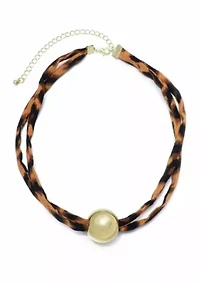 Gold Ball on Leopard Print Adjustable Necklace