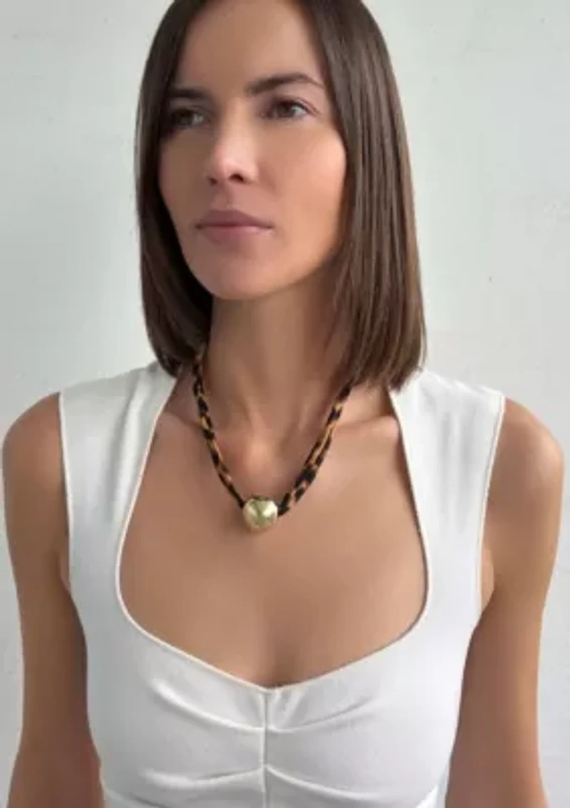 Gold Ball on Leopard Print Adjustable Necklace