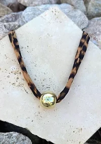 Gold Ball on Leopard Print Adjustable Necklace