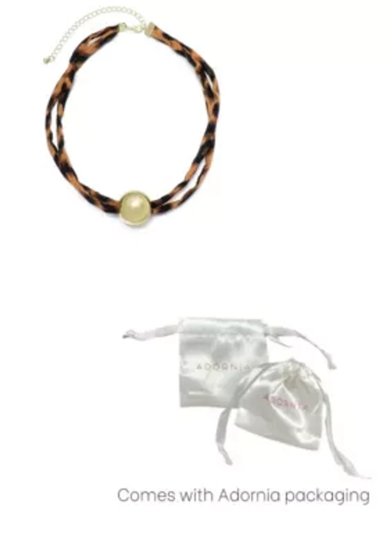 Gold Ball on Leopard Print Adjustable Necklace