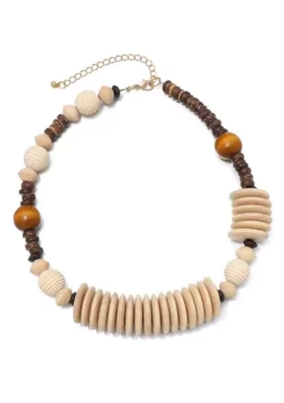 Mixed Wood Disc Adjustable Disc Necklace