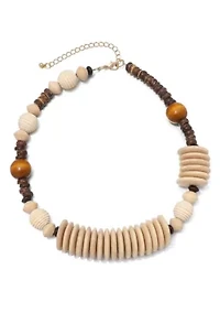 Mixed Wood Disc Adjustable Disc Necklace