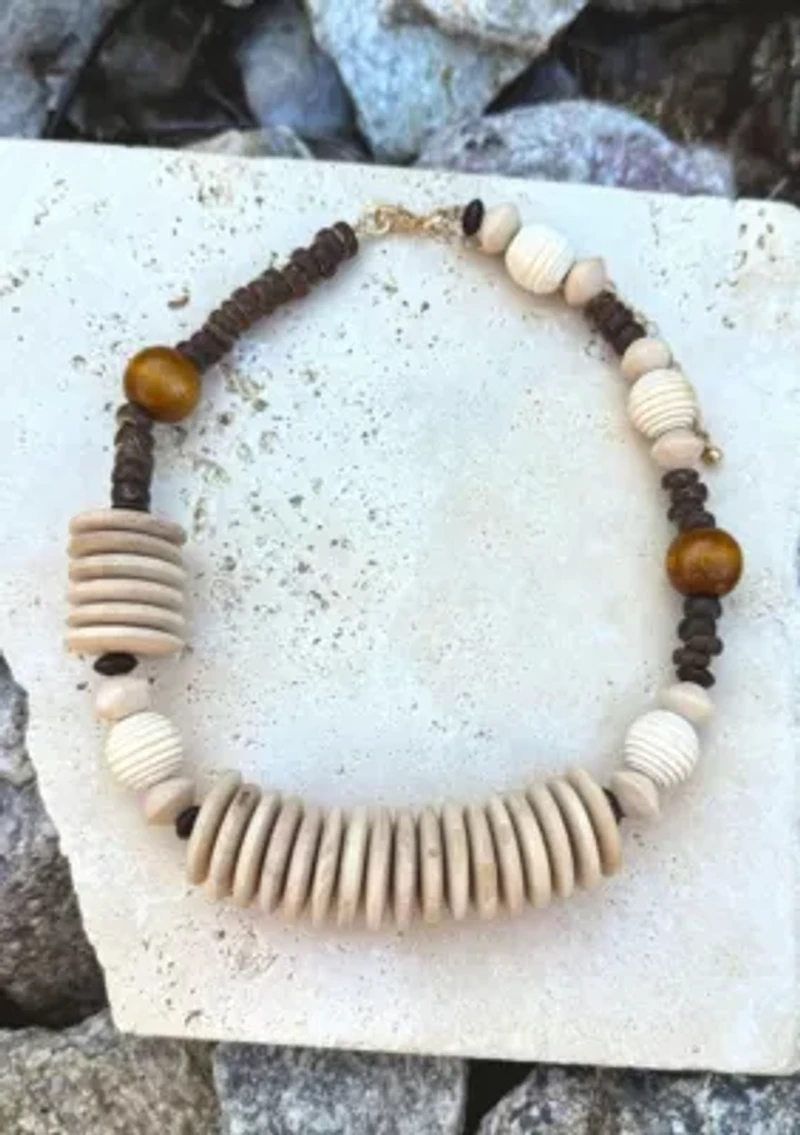 Mixed Wood Disc Adjustable Disc Necklace