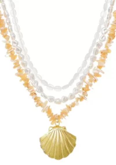 14k Gold Plated Multi-Strand Shell Pendant Necklace