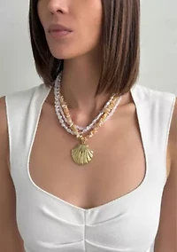 14k Gold Plated Multi-Strand Shell Pendant Necklace