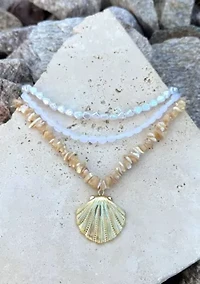 14k Gold Plated Multi-Strand Shell Pendant Necklace