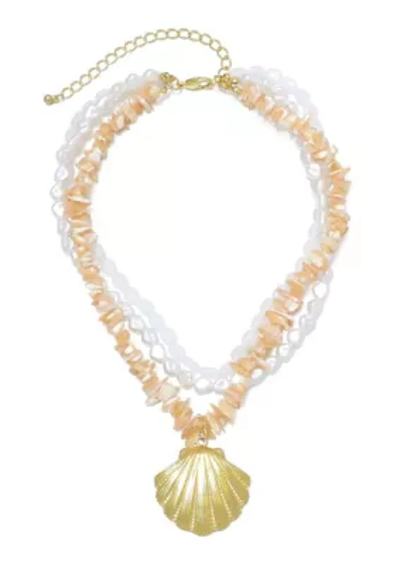 14k Gold Plated Multi-Strand Shell Pendant Necklace