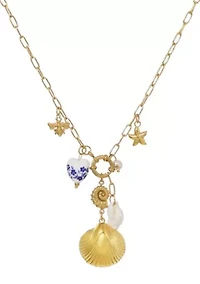 Tarnish Resistant 18k Gold Plated Shell and Charm Y-Necklace