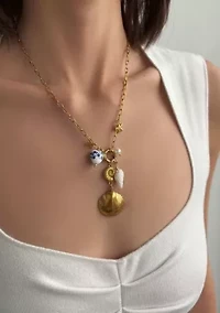 Tarnish Resistant 18k Gold Plated Shell and Charm Y-Necklace