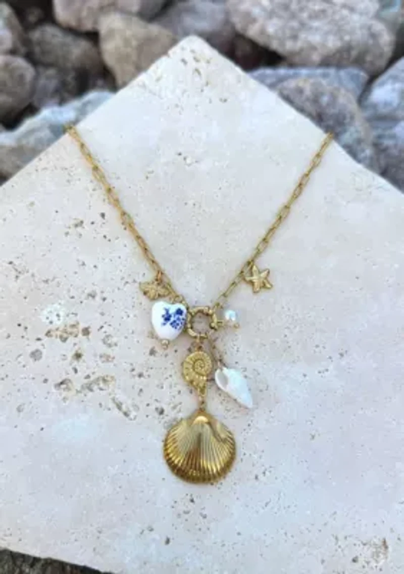 Tarnish Resistant 18k Gold Plated Shell and Charm Y-Necklace