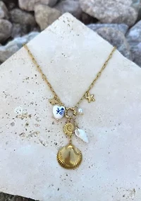 Tarnish Resistant 18k Gold Plated Shell and Charm Y-Necklace