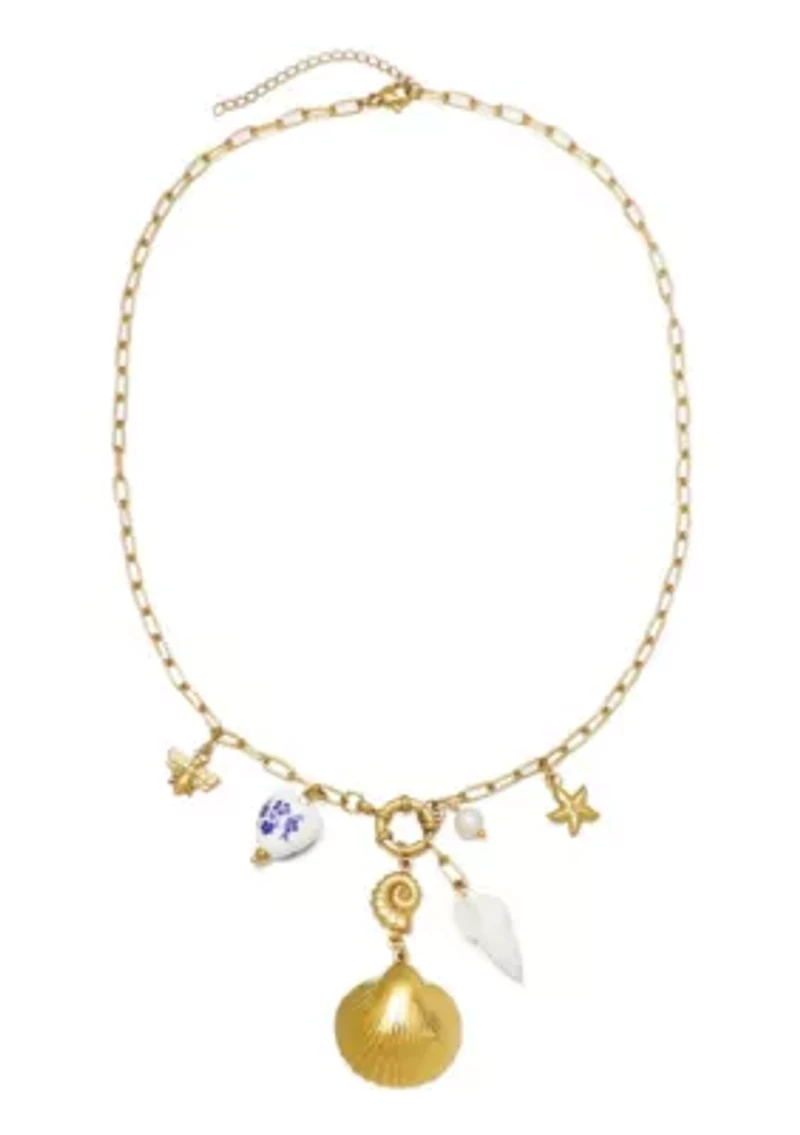 Tarnish Resistant 18k Gold Plated Shell and Charm Y-Necklace