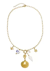Tarnish Resistant 18k Gold Plated Shell and Charm Y-Necklace