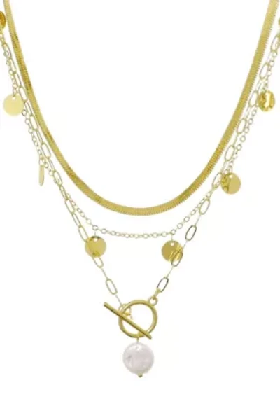 14k Gold Plated Freshwater Pearl and 3-Layer Necklace