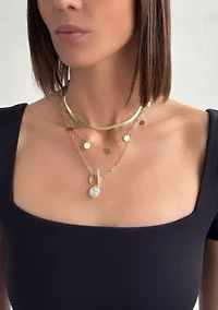 14k Gold Plated Freshwater Pearl and 3-Layer Necklace
