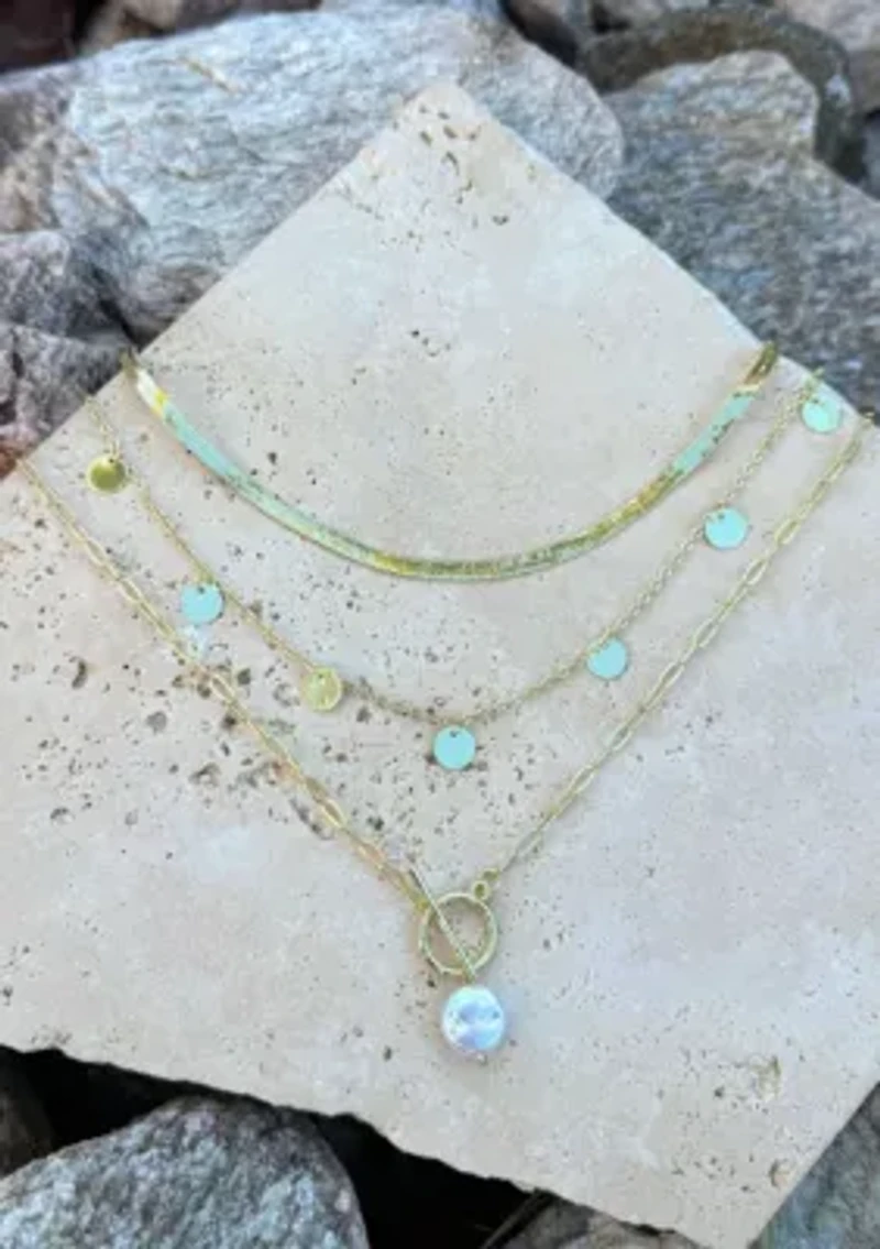 14k Gold Plated Freshwater Pearl and 3-Layer Necklace