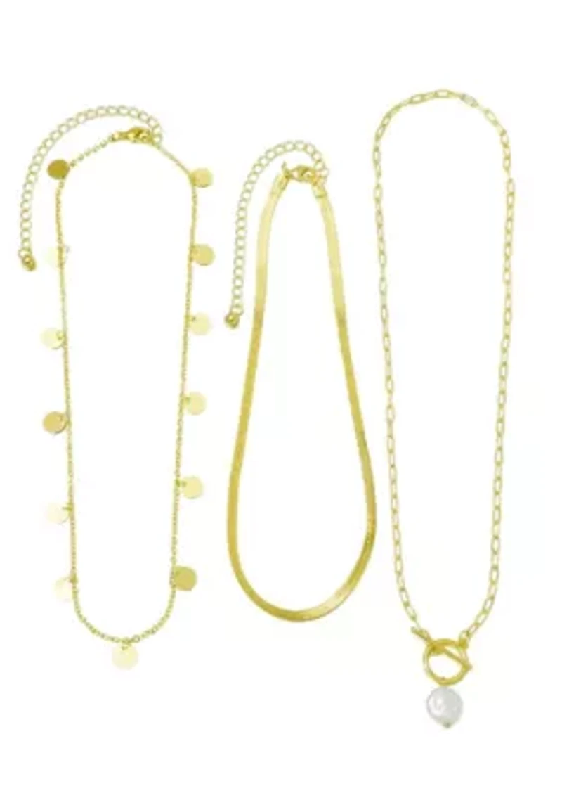14k Gold Plated Freshwater Pearl and 3-Layer Necklace