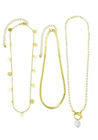 14k Gold Plated Freshwater Pearl and 3-Layer Necklace