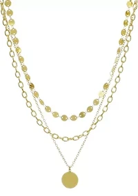 14k Gold Plated 3-Layer Toggle and Confetti Necklace