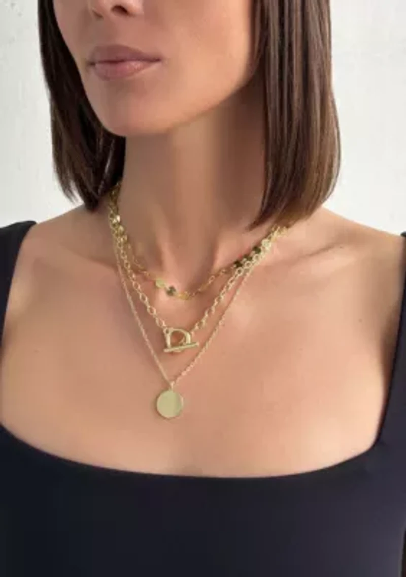 14k Gold Plated 3-Layer Toggle and Confetti Necklace