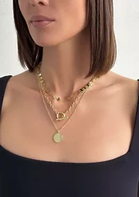 14k Gold Plated 3-Layer Toggle and Confetti Necklace
