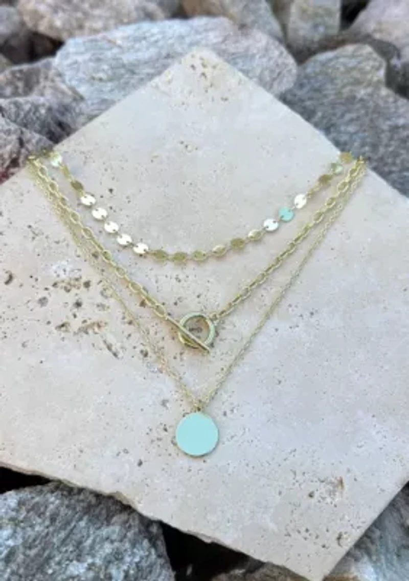 14k Gold Plated 3-Layer Toggle and Confetti Necklace