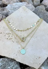 14k Gold Plated 3-Layer Toggle and Confetti Necklace