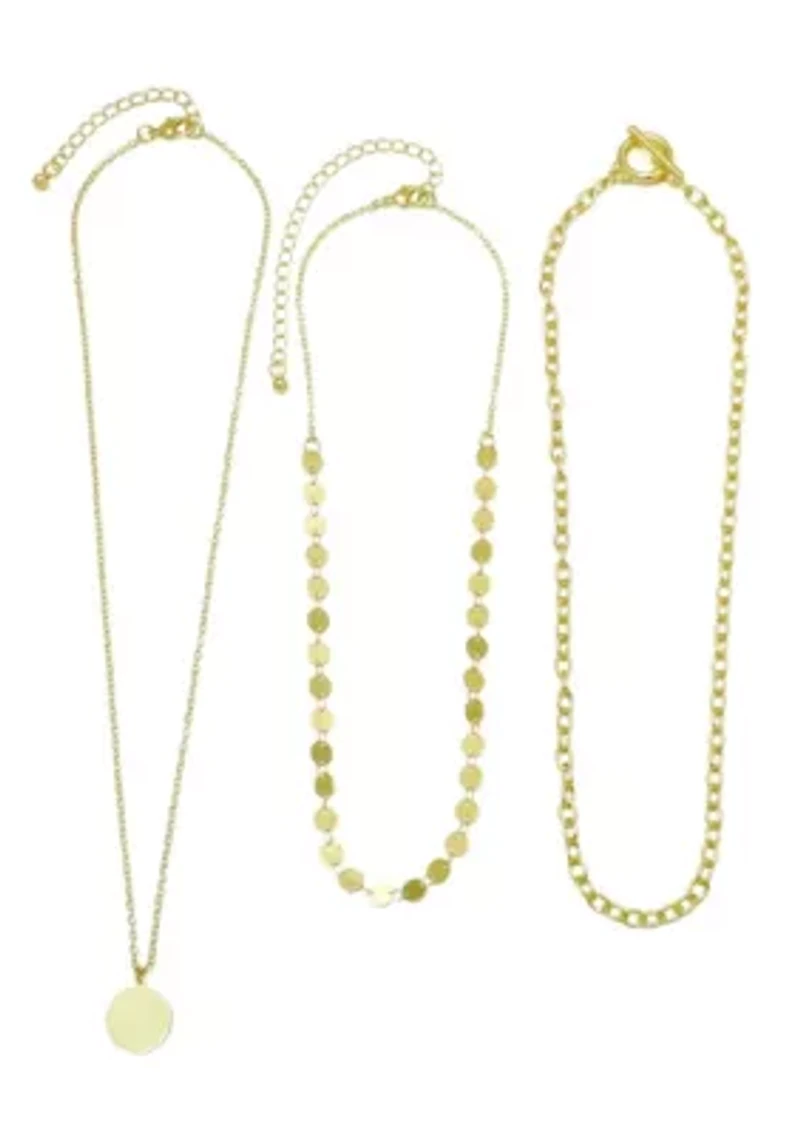 14k Gold Plated 3-Layer Toggle and Confetti Necklace
