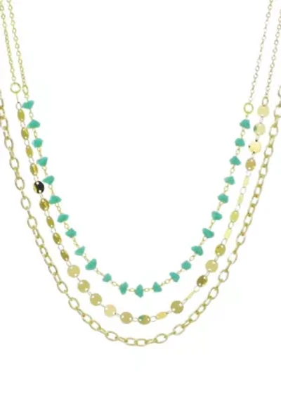 14k Gold Plated 3-Layer Toggle, Confetti, and Turquoise Necklace