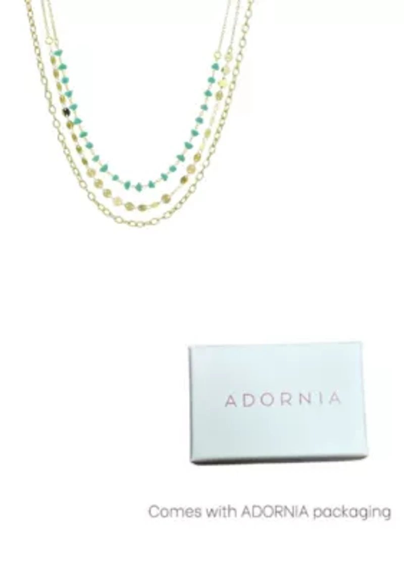 14k Gold Plated 3-Layer Toggle, Confetti, and Turquoise Necklace