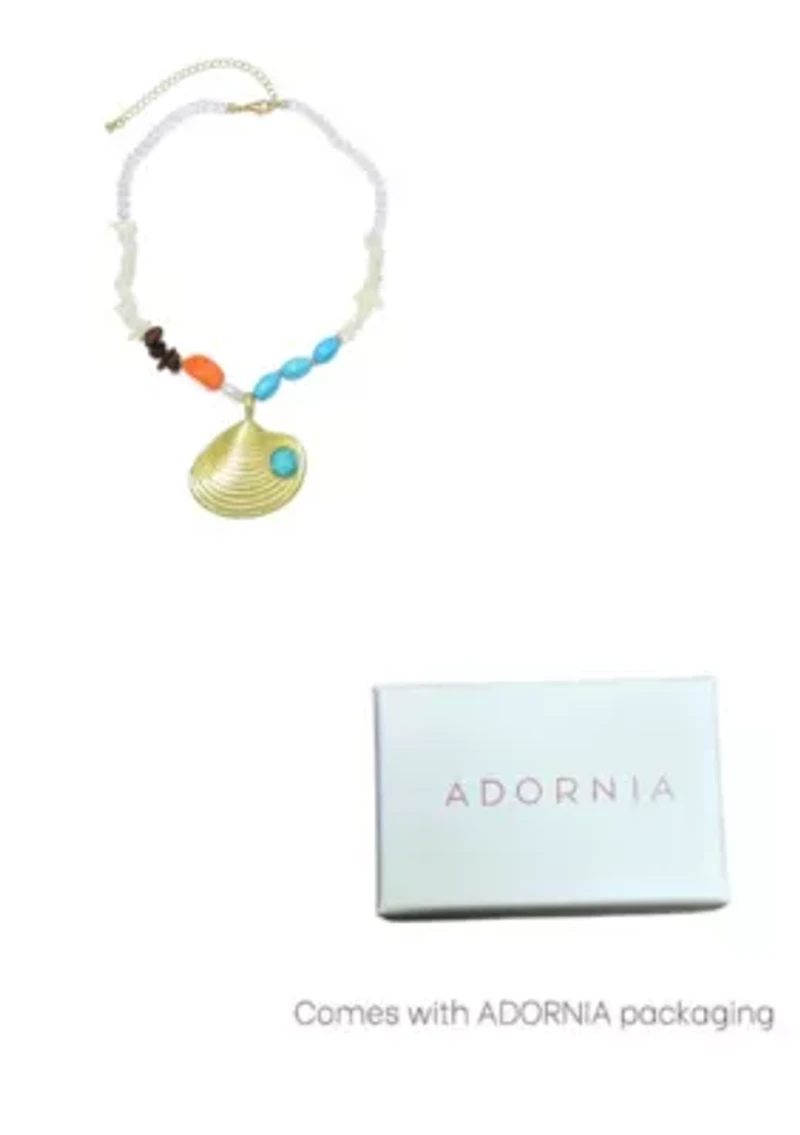 Gold Plated Mixed Beaded Necklace with Oversized Shell