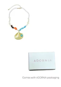 Gold Plated Mixed Beaded Necklace with Oversized Shell